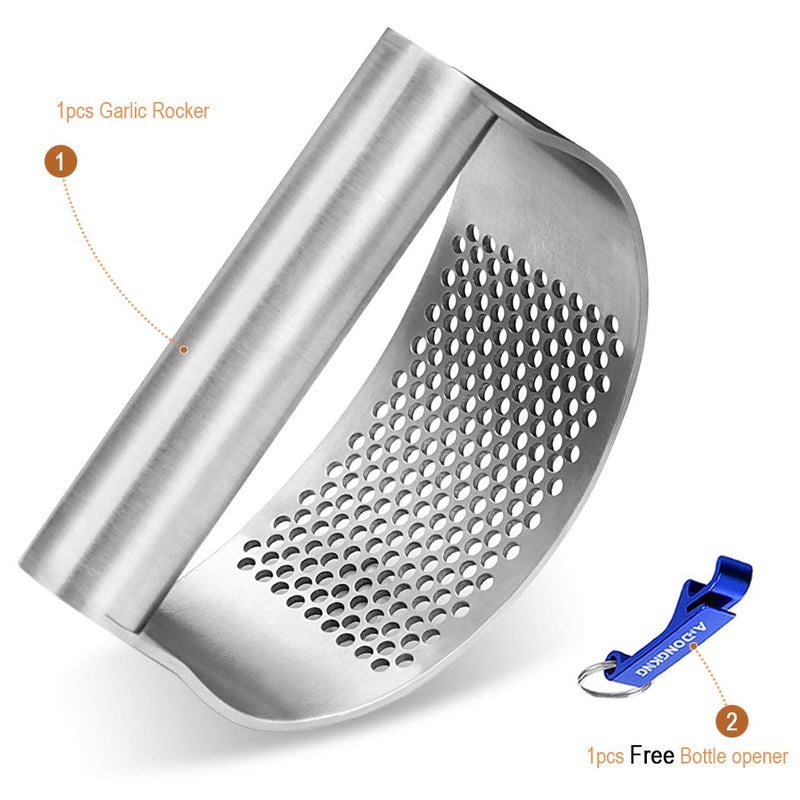 AmDONGKING Garlic Press Rocker, Bottle Opener, Stainless Steel Garlic Crusher Chopper Squeezer Slicer Mincer - Image 2